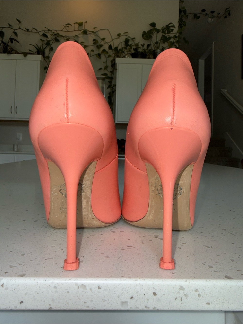 Alexander McQueen Coral Pink Pointed-Toe Pumps with Silver Metal Tip - Picture 6 of 14
